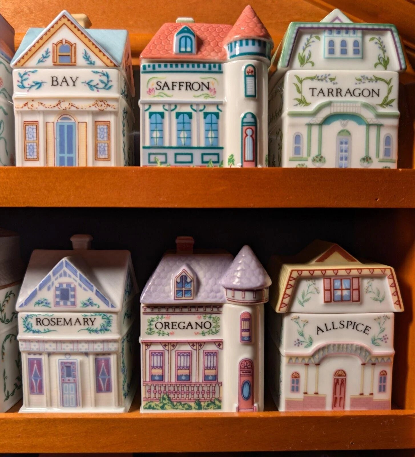 1989 LENOX Spice Village Porcelain Complete Set (24) Wooden Display Rack "NICE"