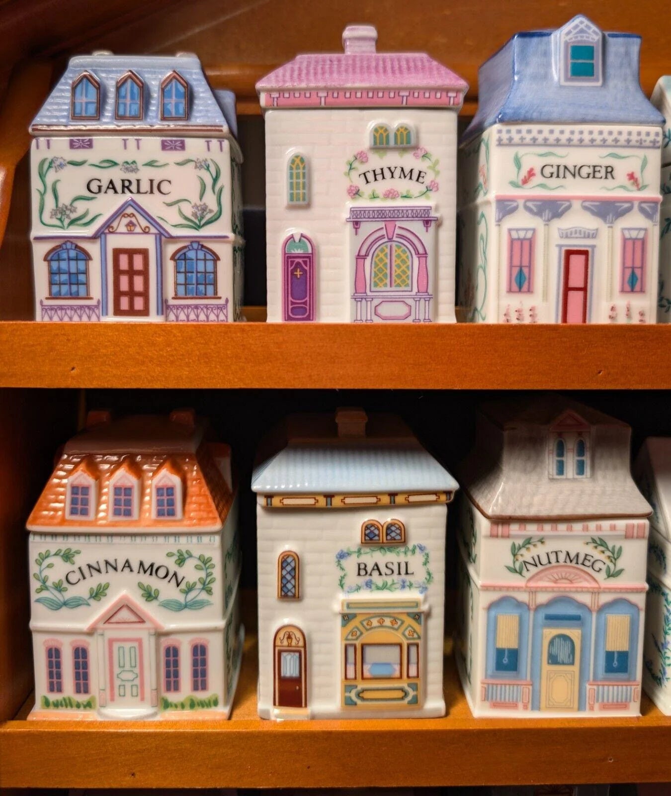 1989 LENOX Spice Village Porcelain Complete Set (24) Wooden Display Rack "NICE"