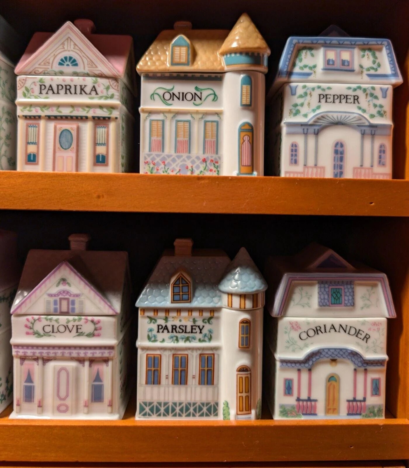 1989 LENOX Spice Village Porcelain Complete Set (24) Wooden Display Rack "NICE"