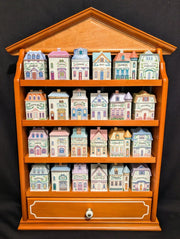 1989 LENOX Spice Village Porcelain Complete Set (24) Wooden Display Rack "NICE"