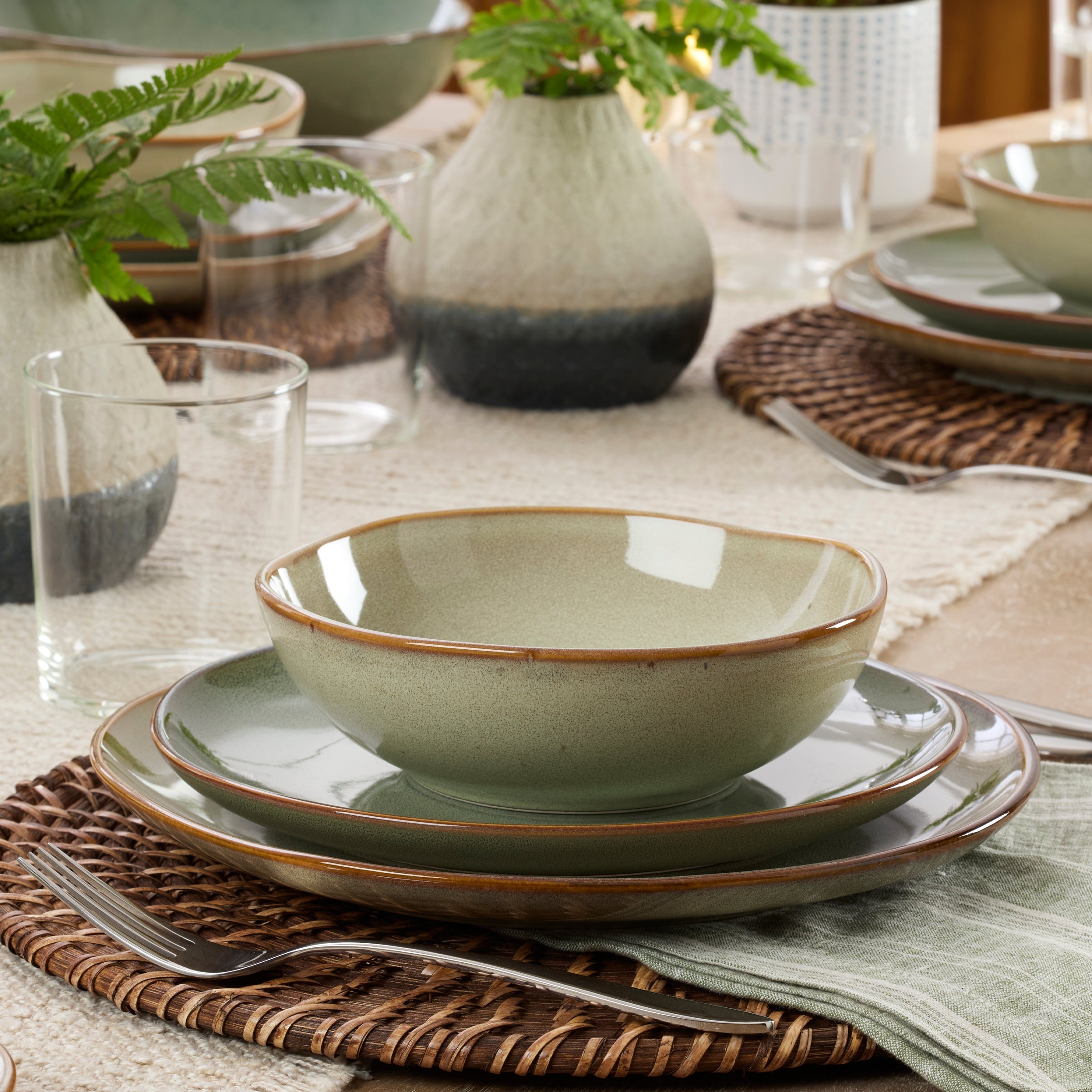 Organic Shades Sage 12-Piece Dinnerware Set