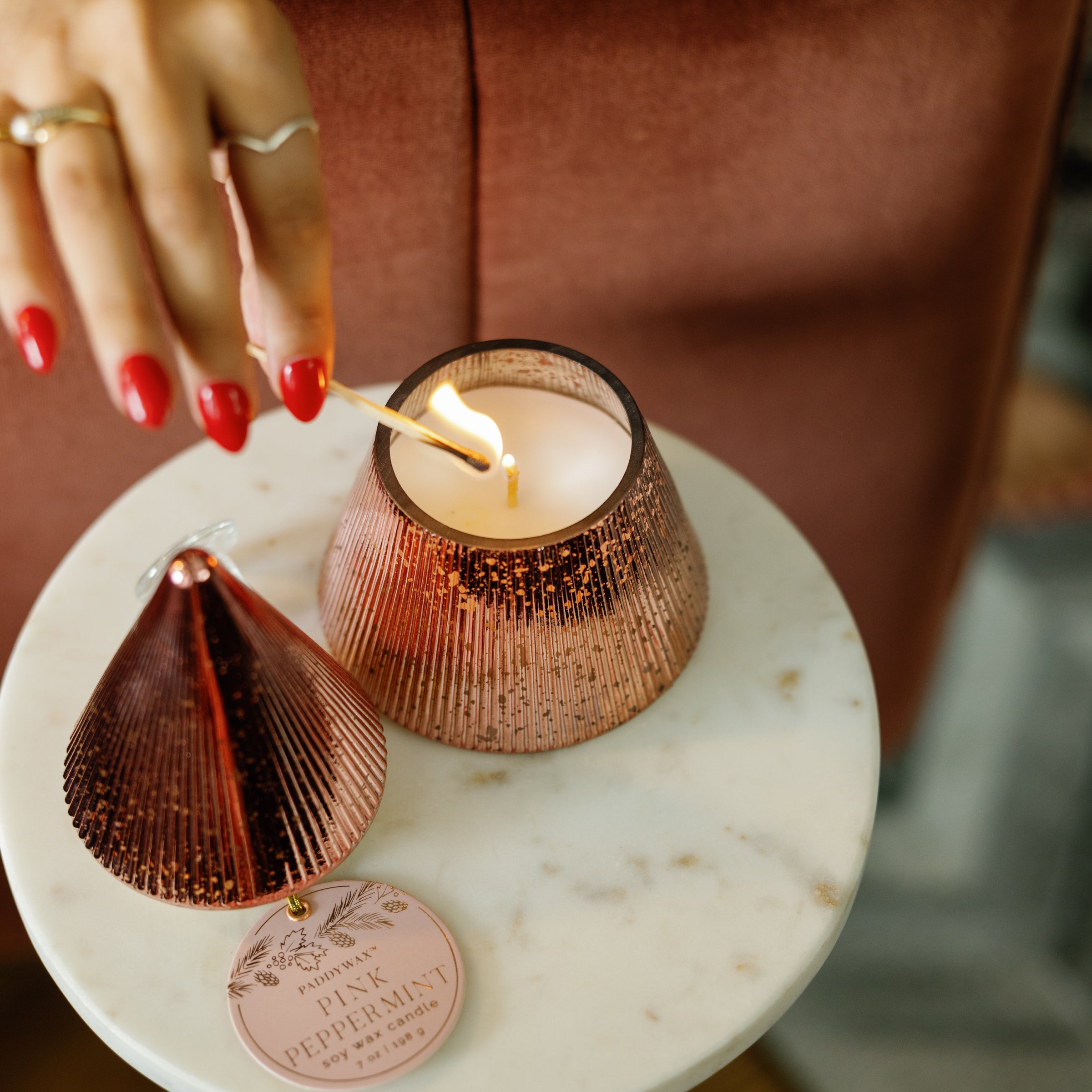 Pink Mercury Glass 7-oz Soy Wax Tree Candle, Pink Peppermint