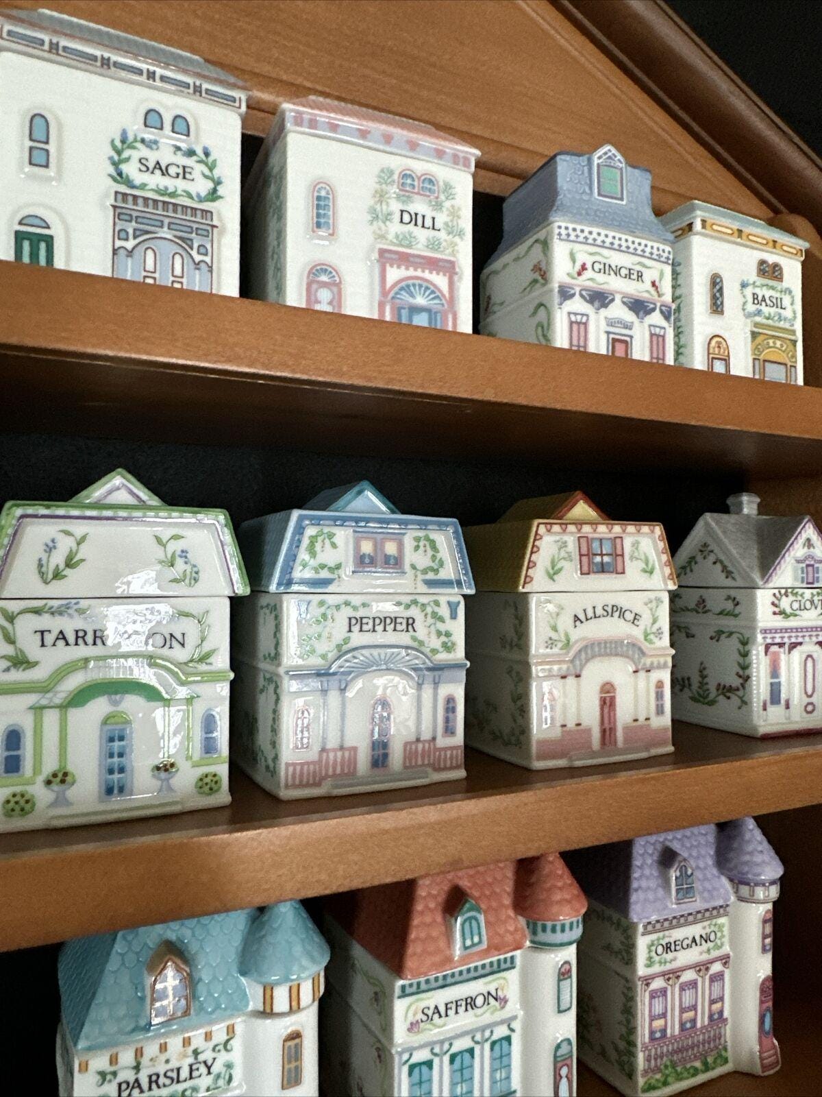 Lenox Spice Village 1989 Set Of 19 Spice House Jars And Wooden Rack Vintage