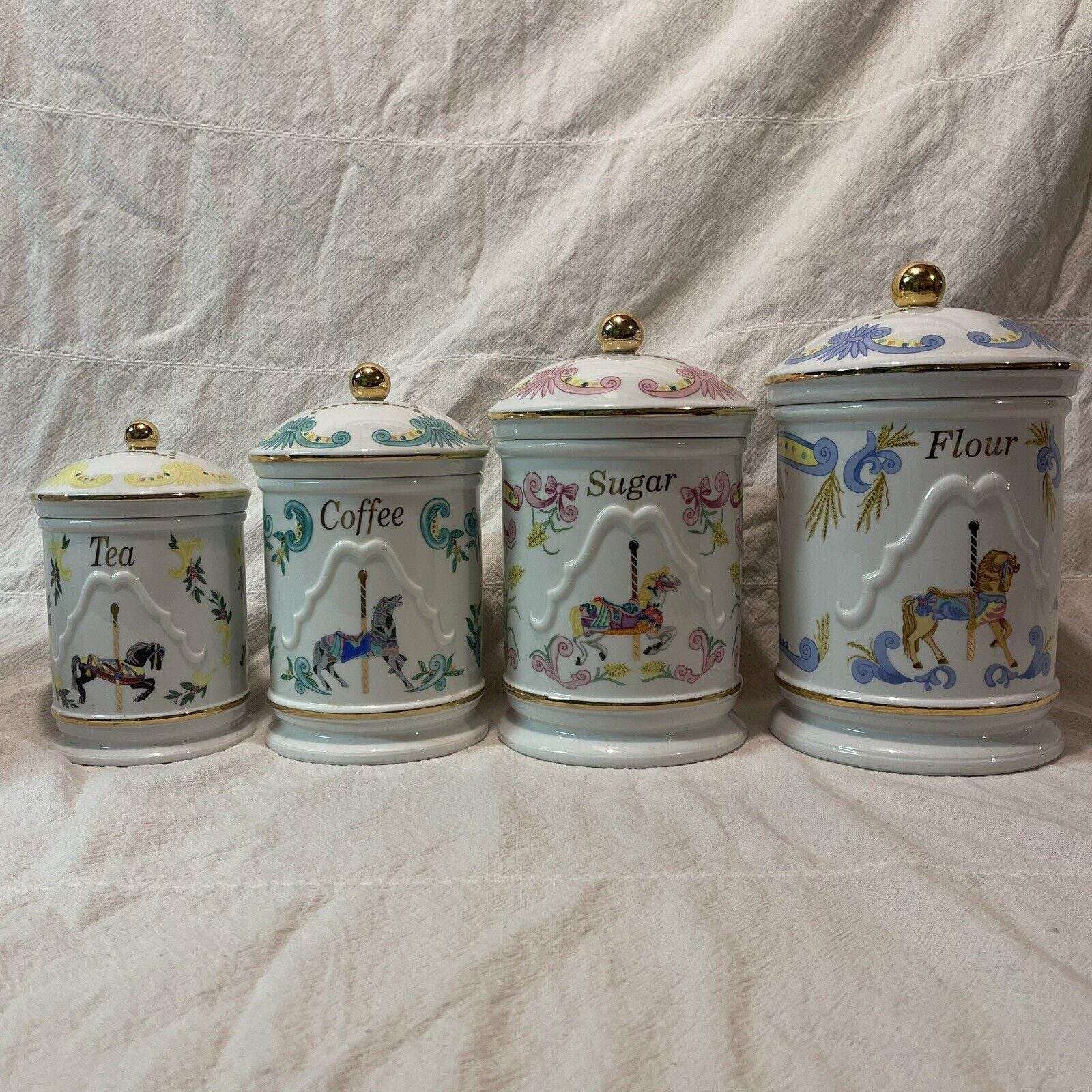 LENOX The Carousel Canister Set of 4 Flour Sugar Coffee Tea Vintage 1995