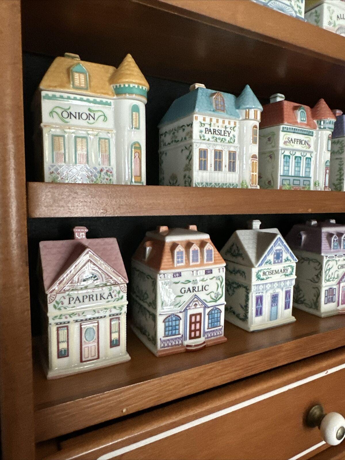 Lenox Spice Village 1989 Set Of 19 Spice House Jars And Wooden Rack Vintage