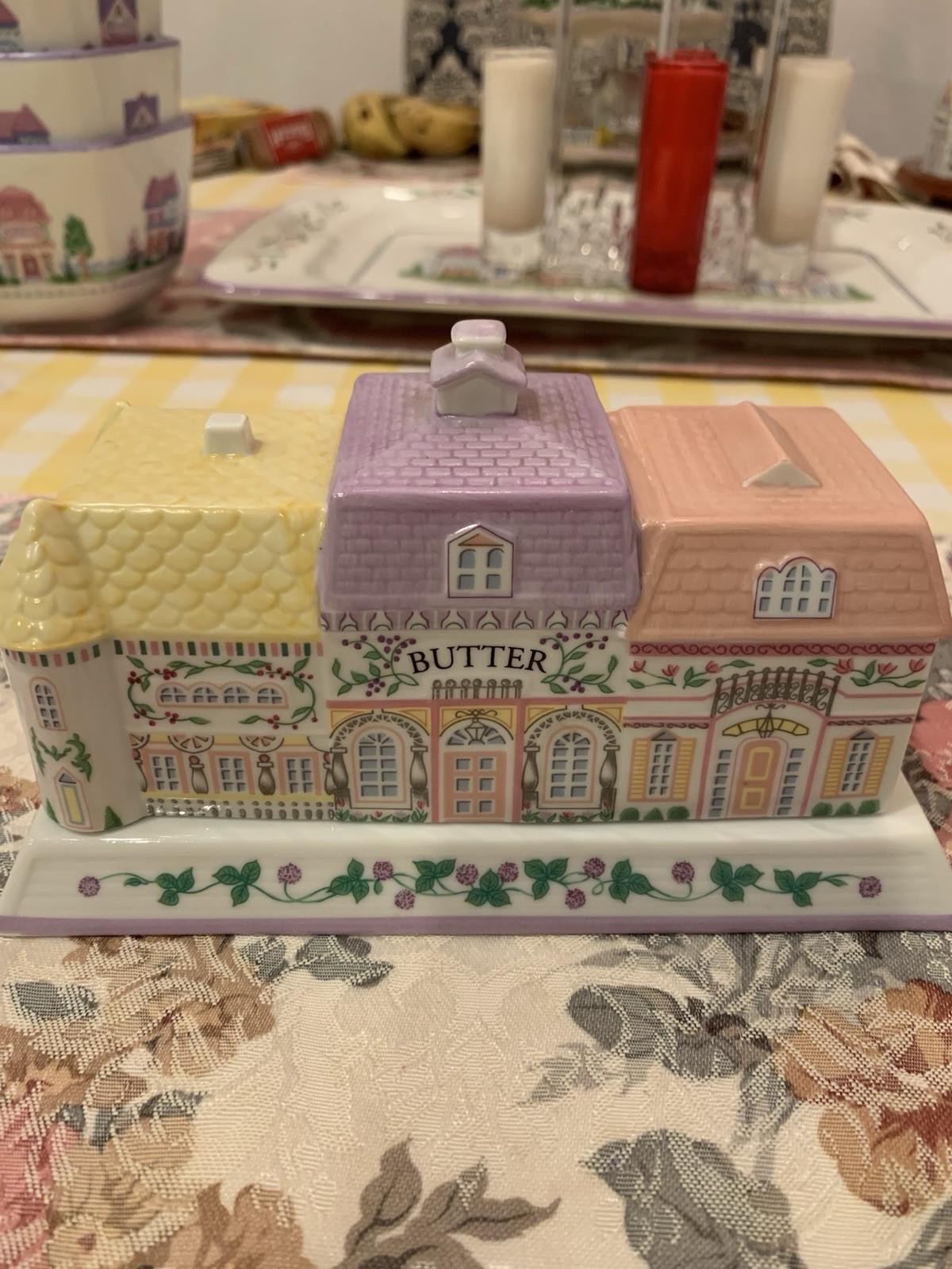 Lenox Spice Village Butter Dish 2 Piece Tray and Lid Porcelain Vintage 1992