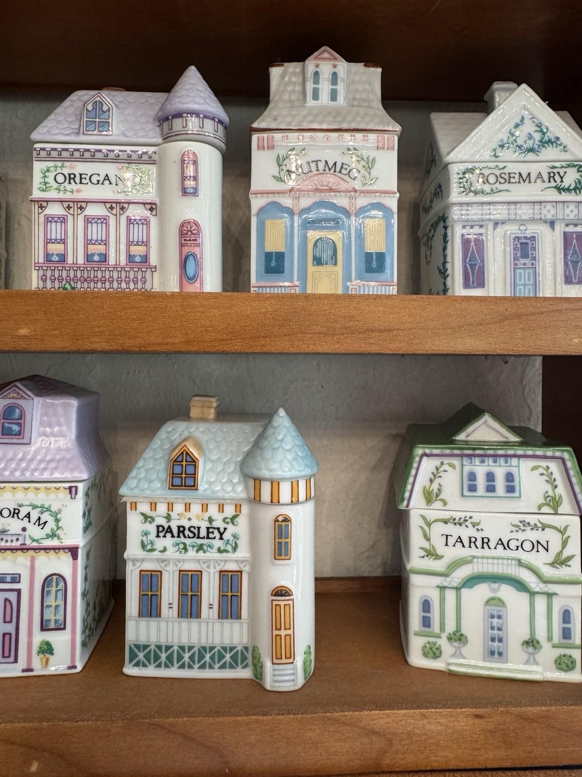 1989 Lenox Village Spice Jars (19) & Original Spice Rack - READ