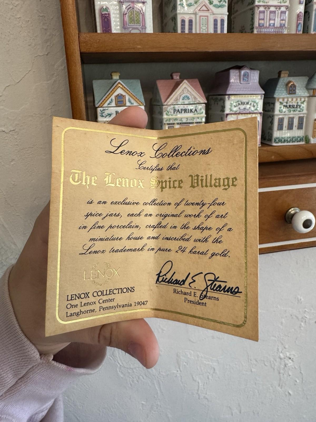 1989 Lenox Village Spice Jars (19) & Original Spice Rack - READ