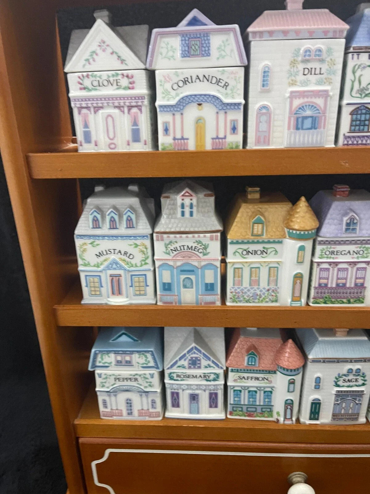 Vintage Lenox Spice Village 1989 Complete Set w/Wood House Rack All 24 Jars