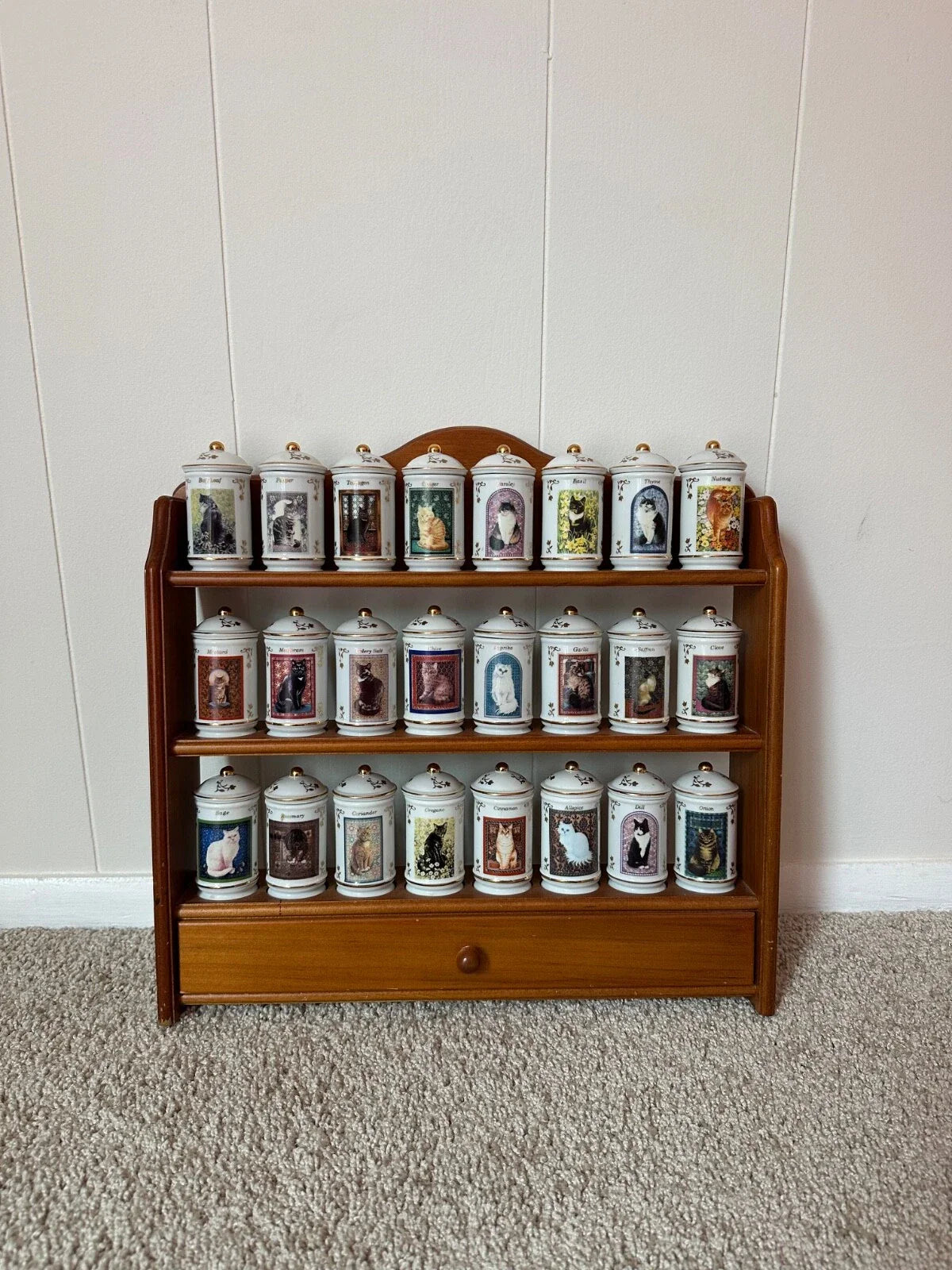 Complete Authentic 1995 Lenox Cats of Distinction Spice Jar Set with Rack