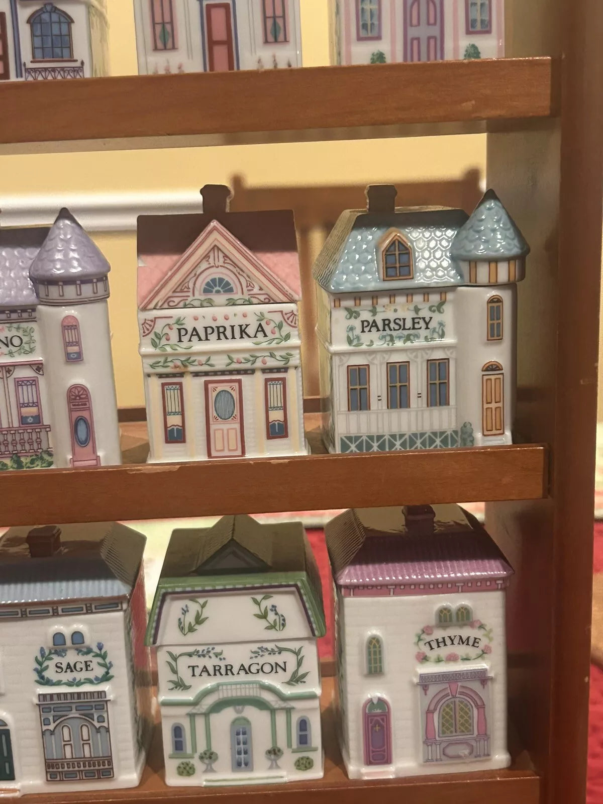 Vintage 1989 Lenox Spice Village Spice Jar Complete Set of 24 Houses with Rack