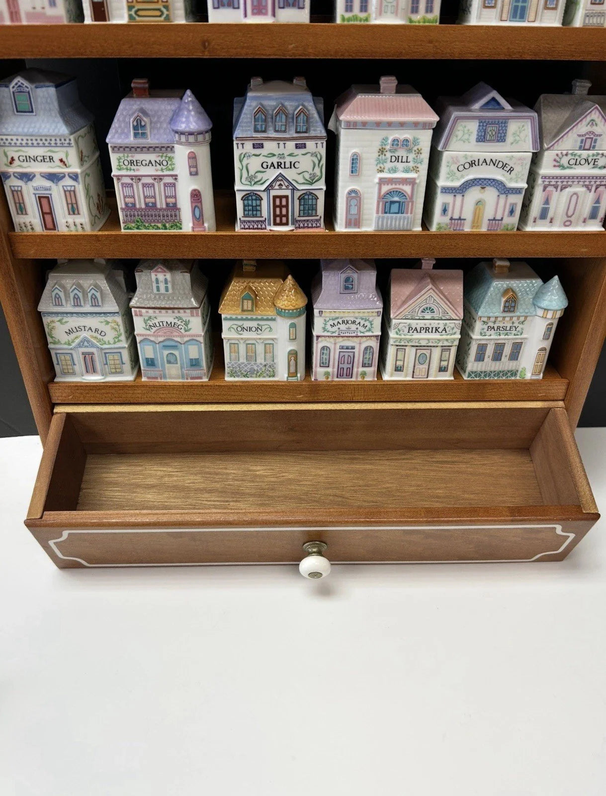 Lenox Spice Village Set Complete Vintage 1989 W/24 Spice Cottages & Rack
