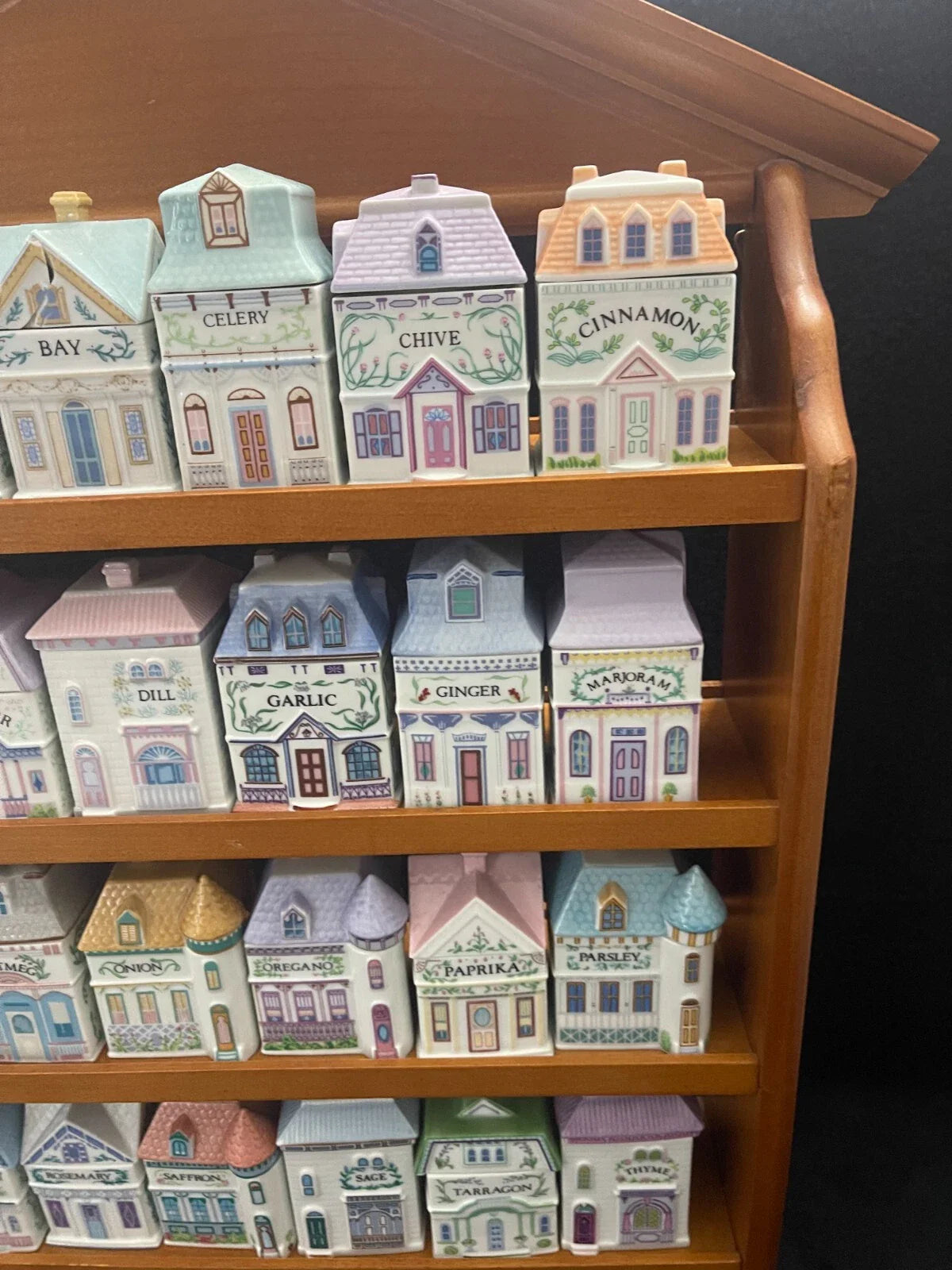 Vintage Lenox Spice Village 1989 Complete Set w/Wood House Rack All 24 Jars