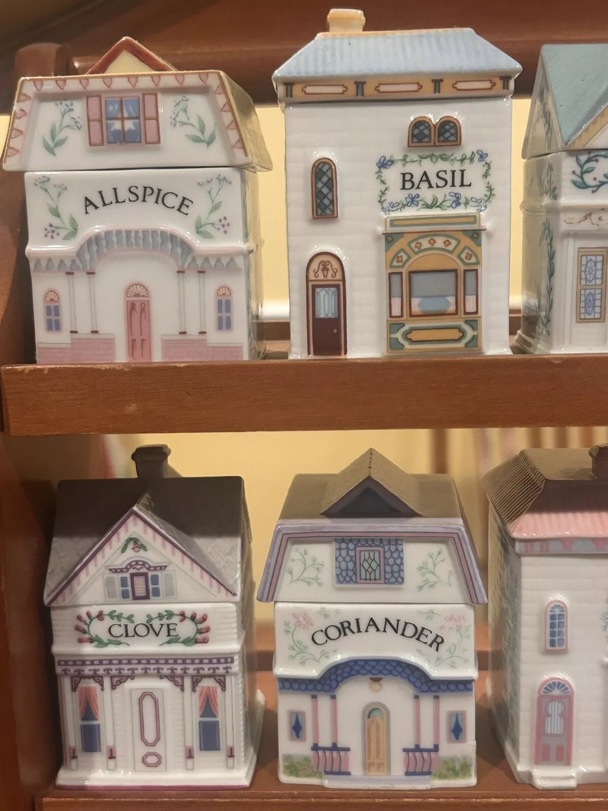 Vintage 1989 Lenox Spice Village Spice Jar Complete Set of 24 Houses with Rack