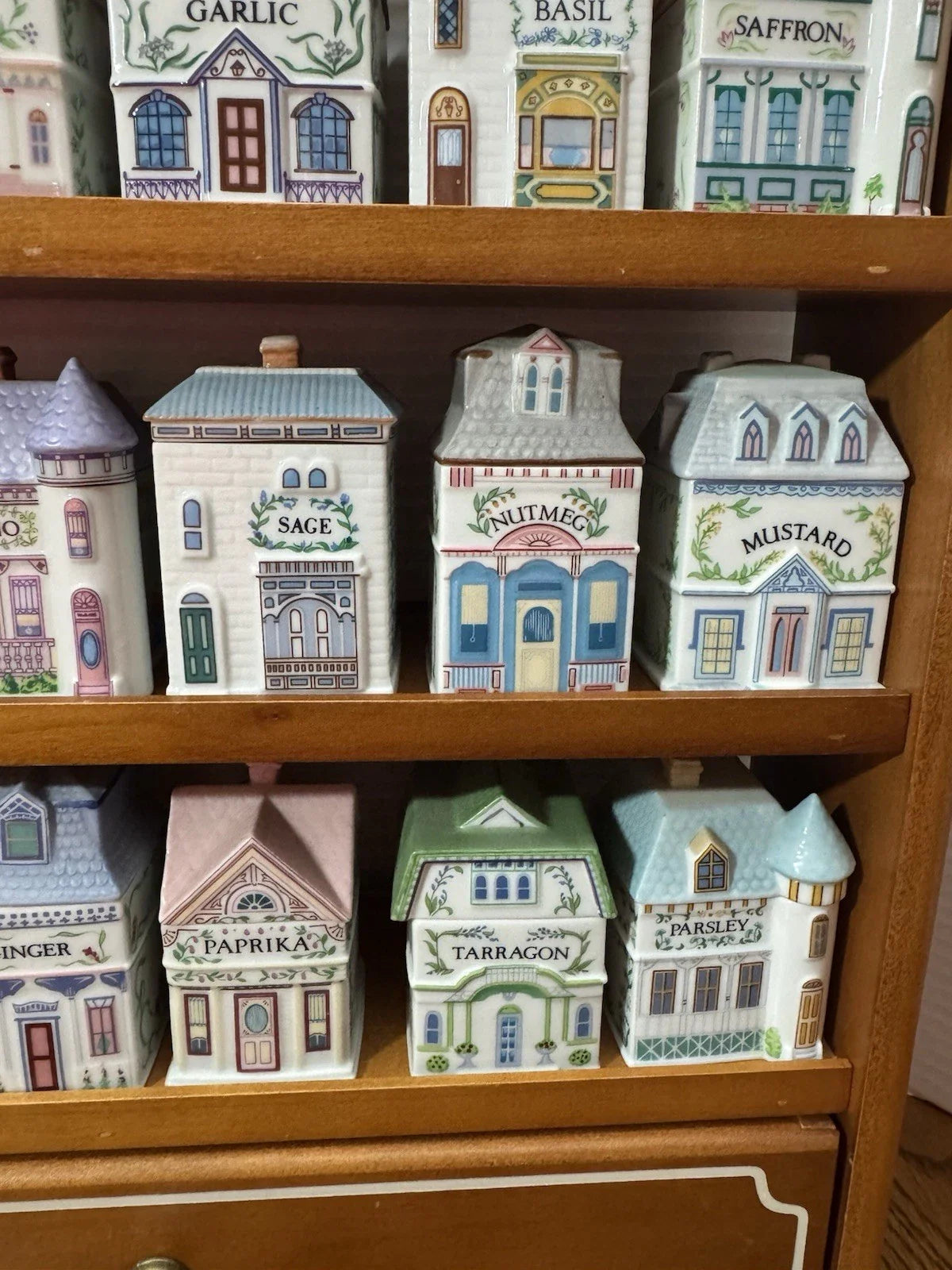 Vintage Lenox Spice Village 1989 Complete Set w/Wood House Rack All 24 Jars COA