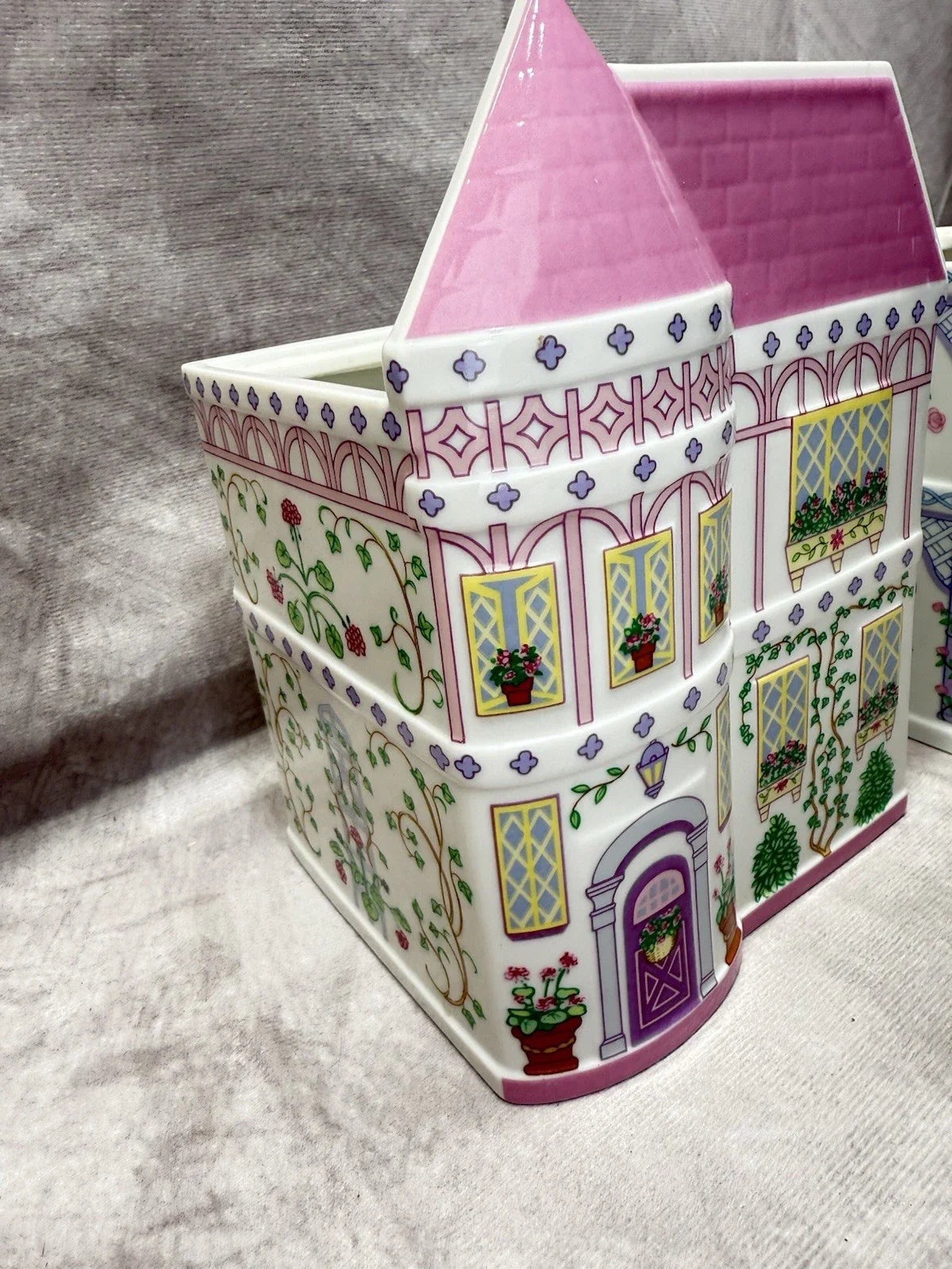 LENOX SPICE VILLAGE Planters Set 2 Pink & Blue 1993 Vintage w/ COA Box Porcelain