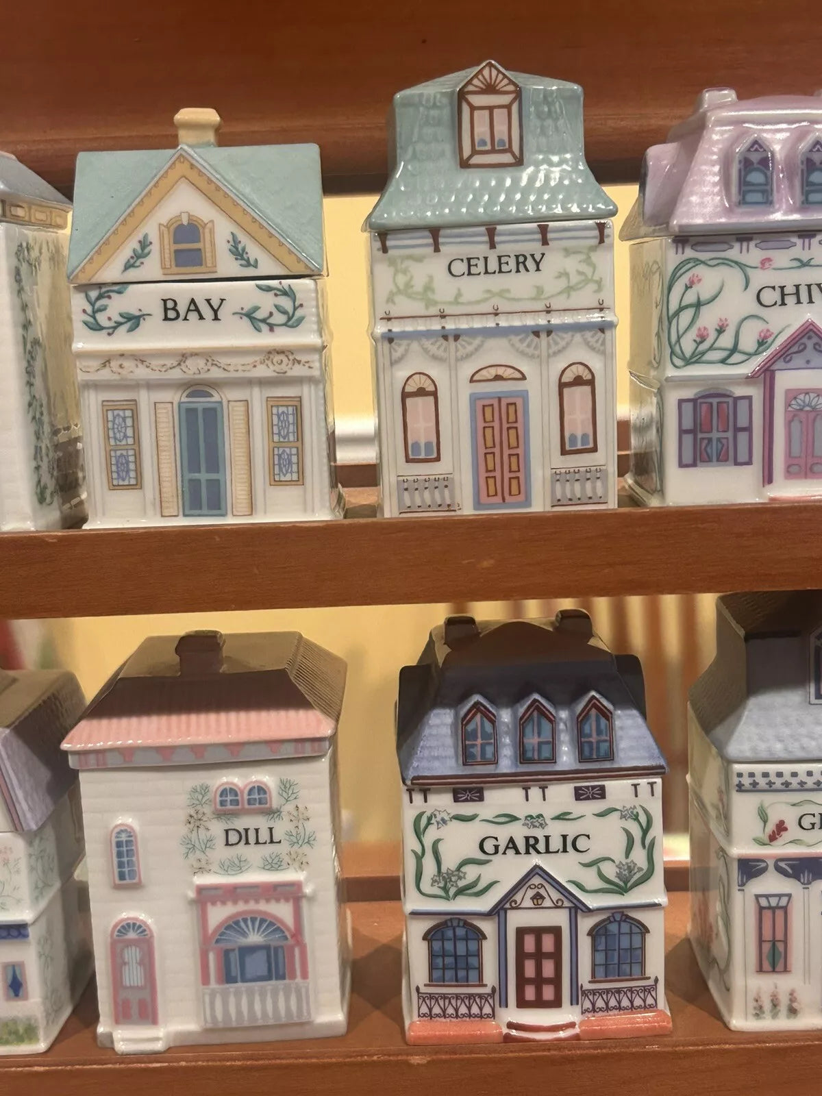 Vintage 1989 Lenox Spice Village Spice Jar Complete Set of 24 Houses with Rack