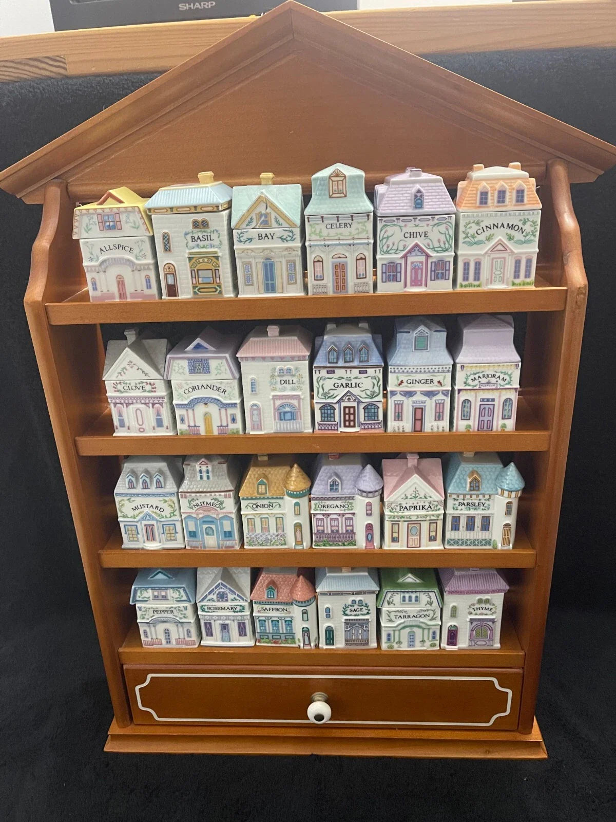 Vintage Lenox Spice Village 1989 Complete Set w/Wood House Rack All 24 Jars