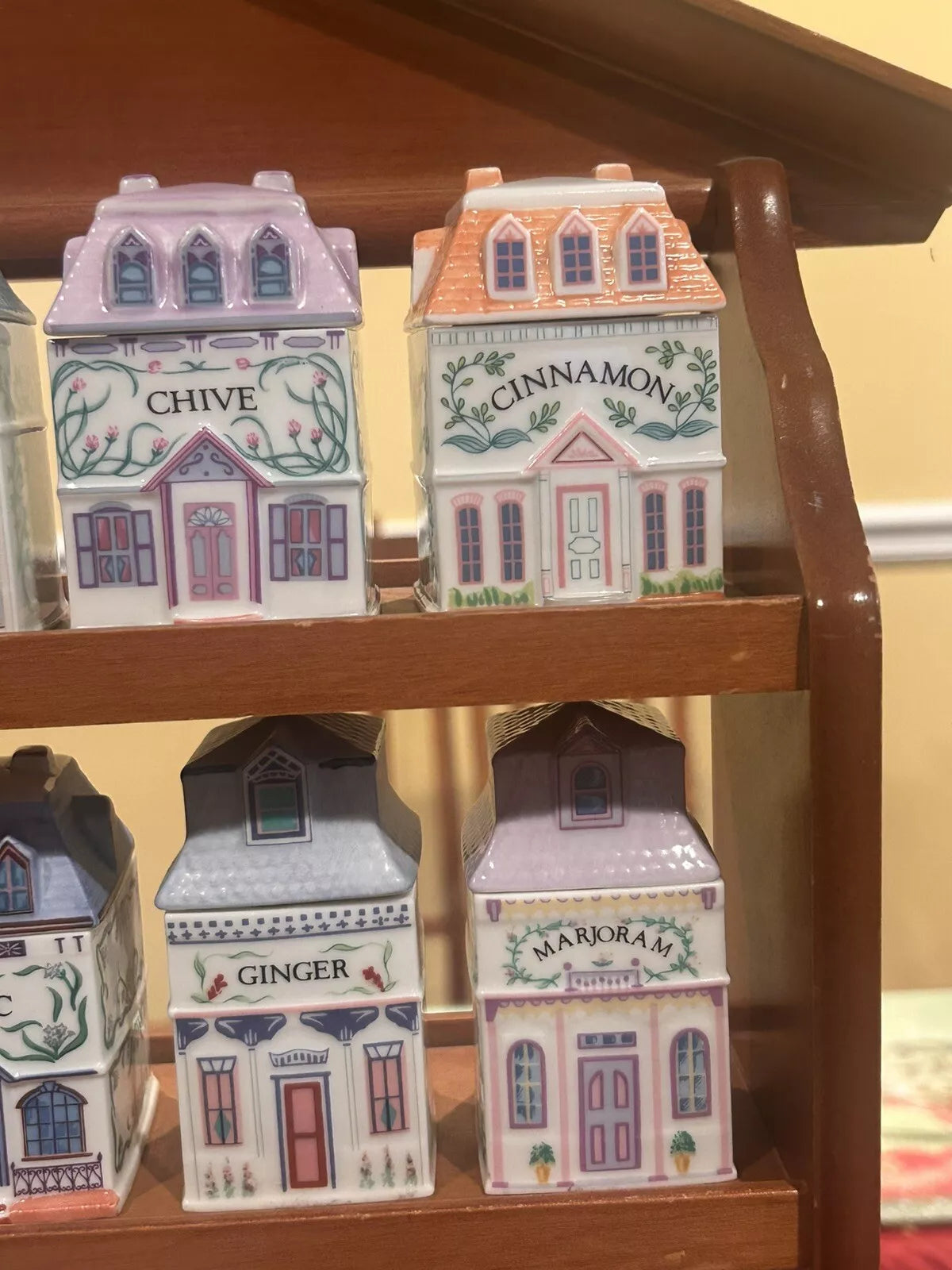 Vintage 1989 Lenox Spice Village Spice Jar Complete Set of 24 Houses with Rack