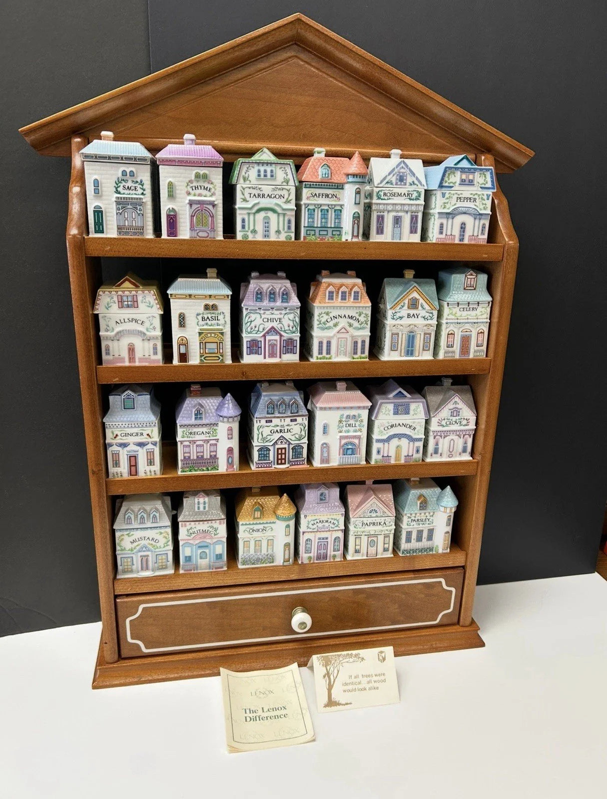 Lenox Spice Village Set Complete Vintage 1989 W/24 Spice Cottages & Rack