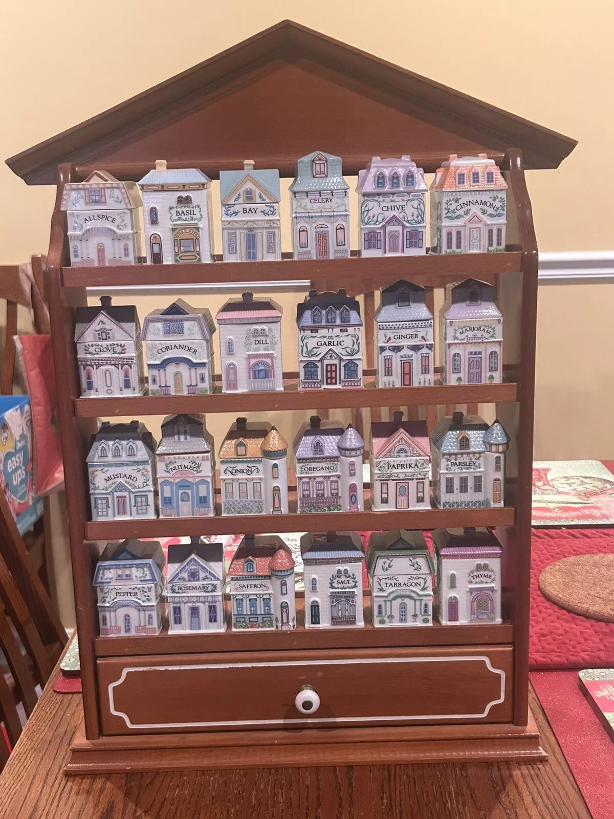 Vintage 1989 Lenox Spice Village Spice Jar Complete Set of 24 Houses with Rack