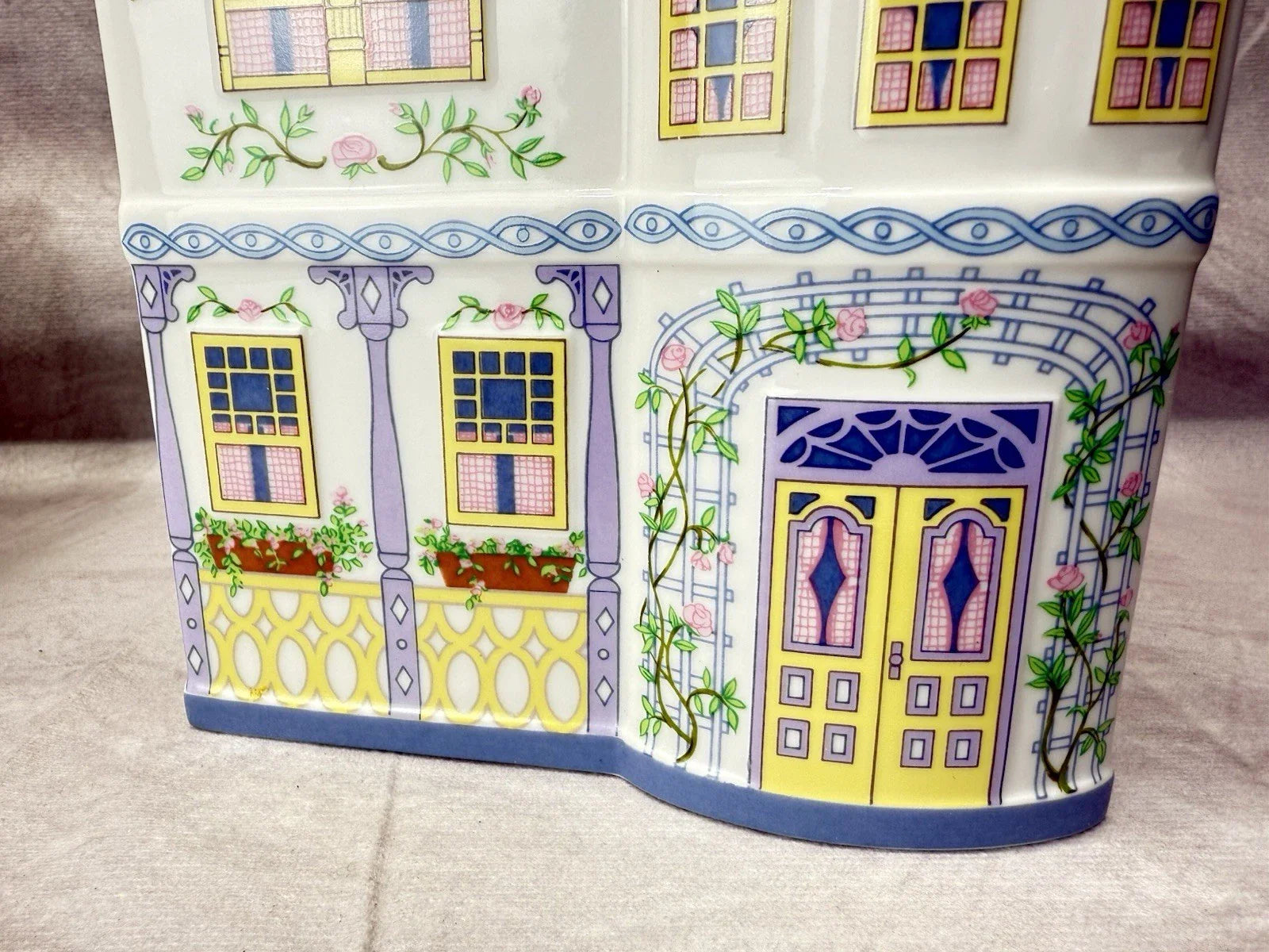 LENOX SPICE VILLAGE Planters Set 2 Pink & Blue 1993 Vintage w/ COA Box Porcelain