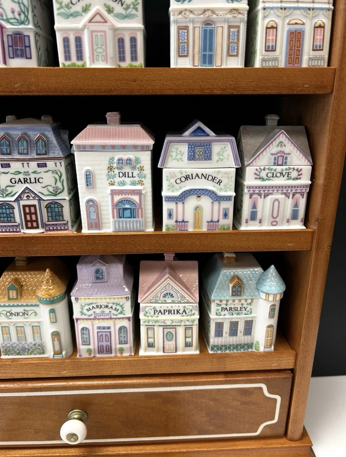 Lenox Spice Village Set Complete Vintage 1989 W/24 Spice Cottages & Rack