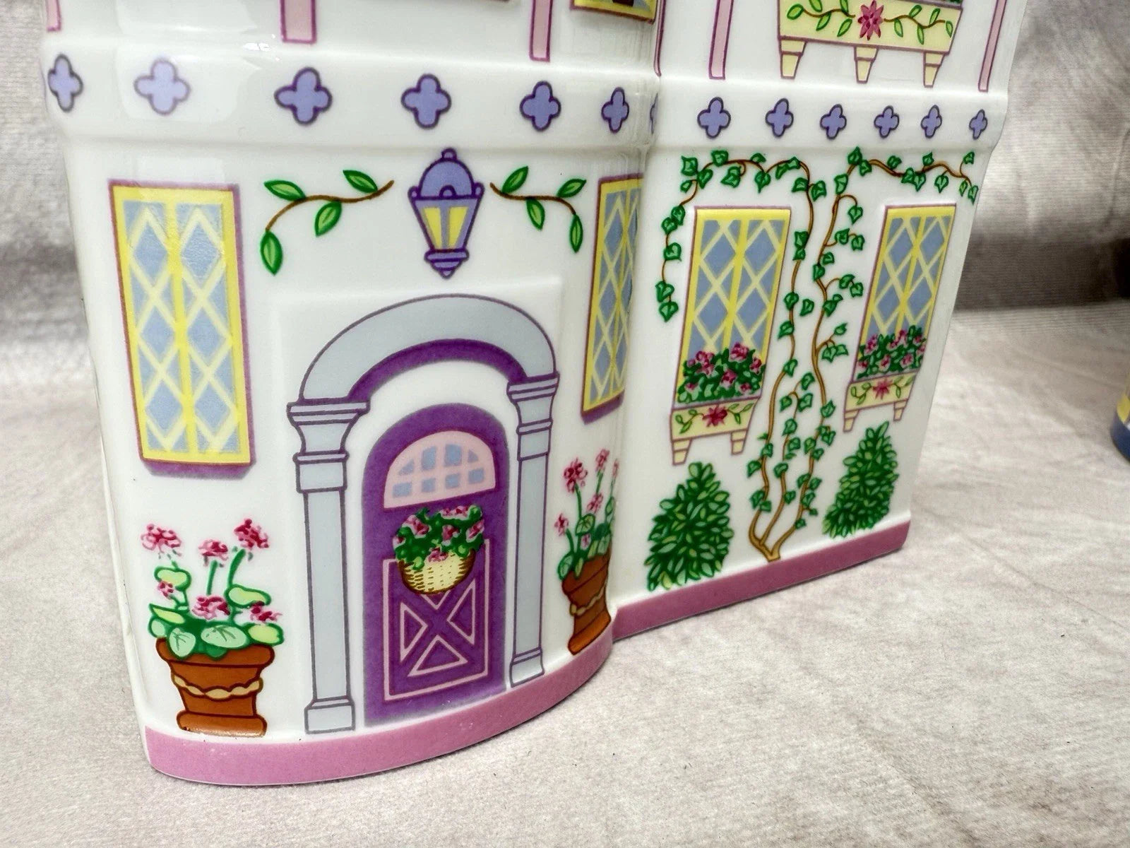 LENOX SPICE VILLAGE Planters Set 2 Pink & Blue 1993 Vintage w/ COA Box Porcelain