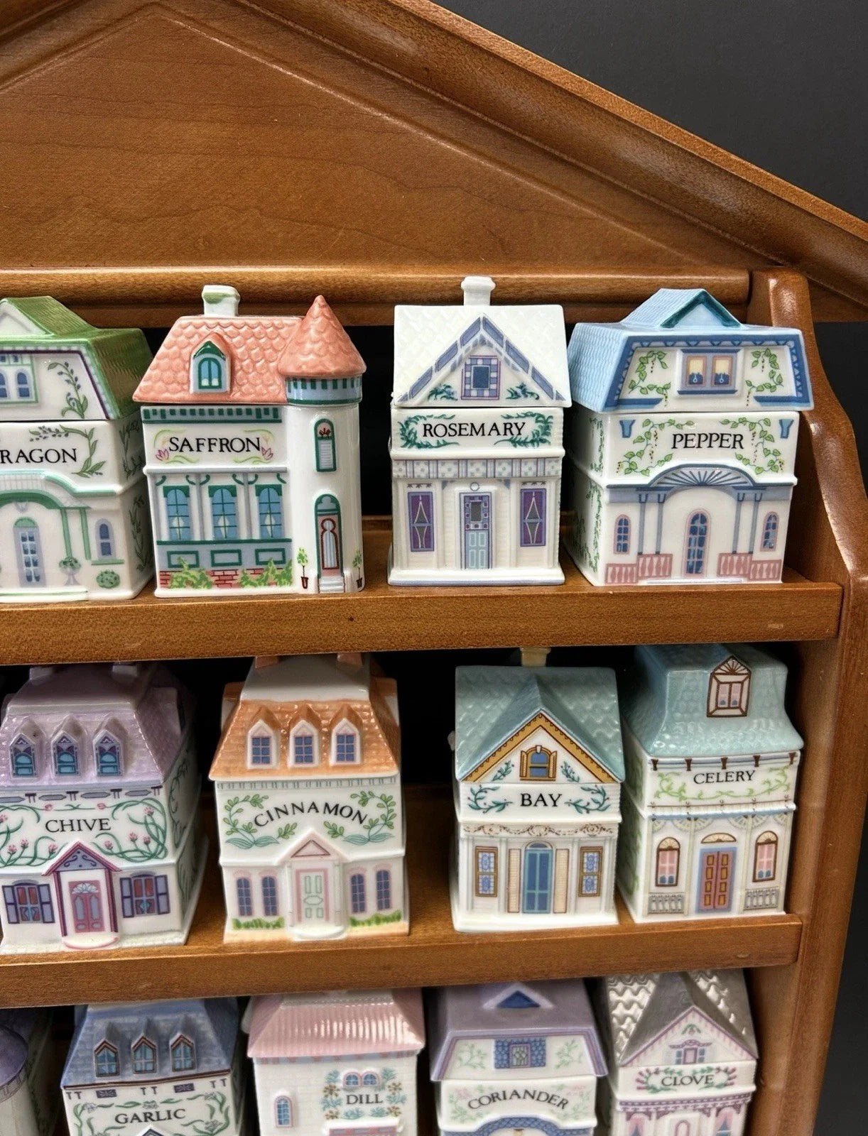 Lenox Spice Village Set Complete Vintage 1989 W/24 Spice Cottages & Rack