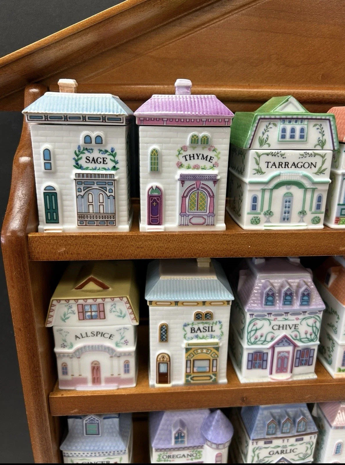 Lenox Spice Village Set Complete Vintage 1989 W/24 Spice Cottages & Rack