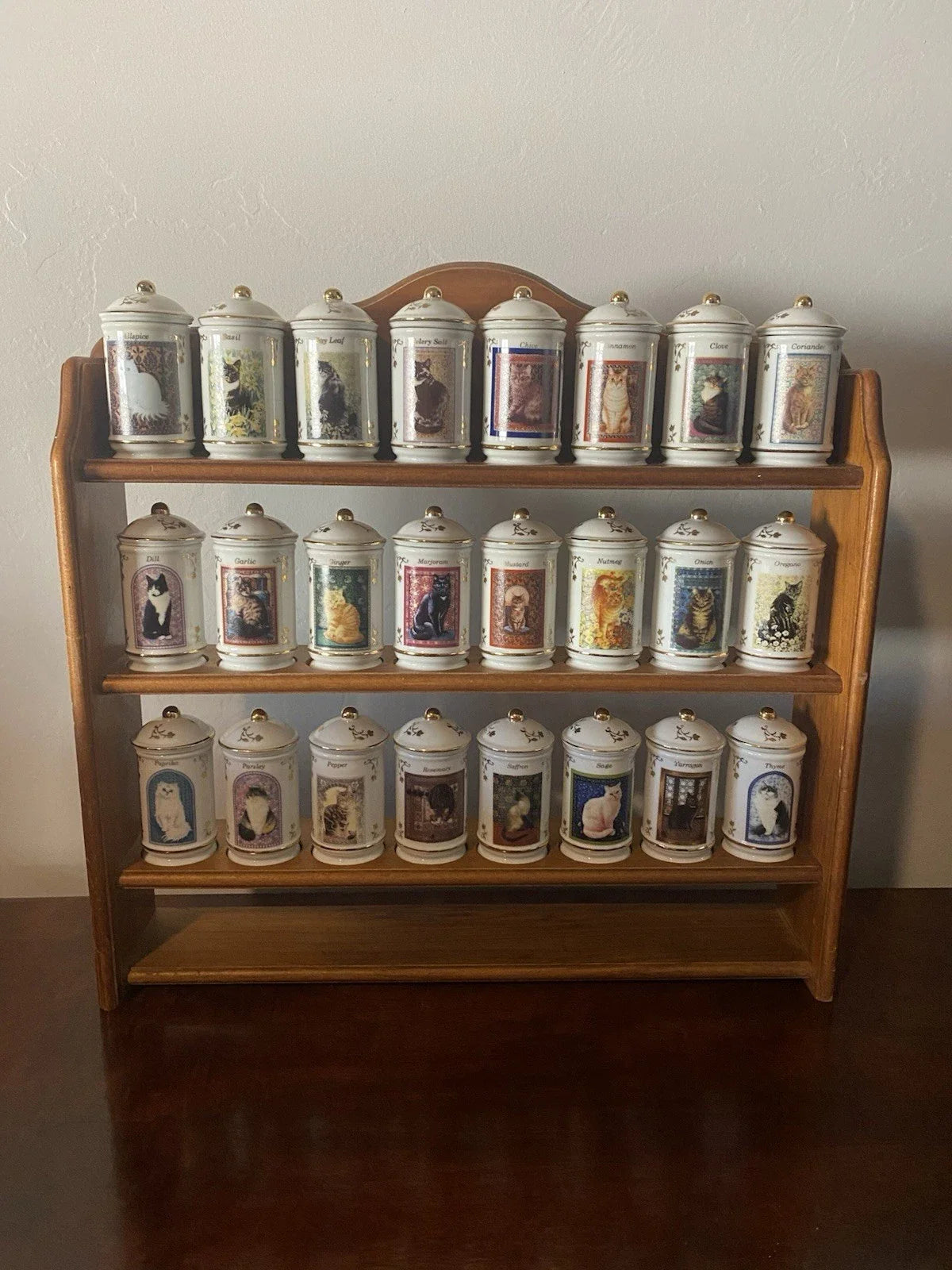 Lenox Cats of Distinction Spice Jar Collection 24 RARE FULL SET W/ Rack & Certif