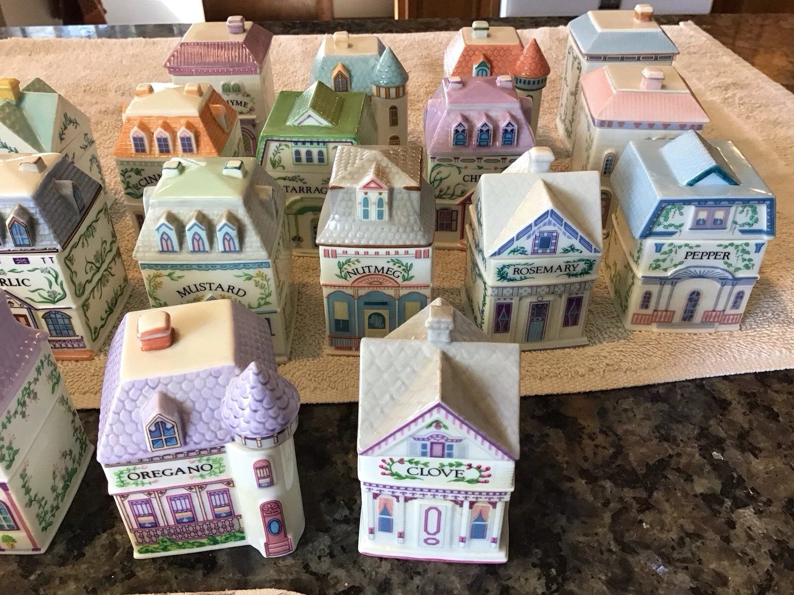 VINTAGE 1989 LENOX Spice Village Complete Set 24 Jar & Rack Porcelain Wood MINTY