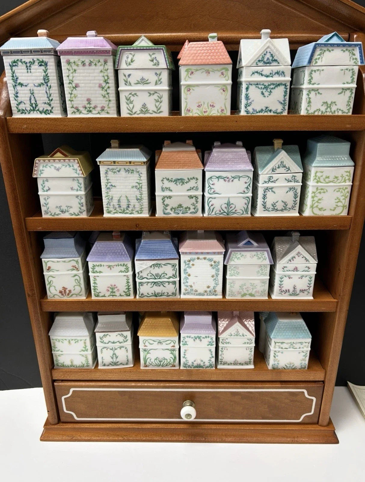 Lenox Spice Village Set Complete Vintage 1989 W/24 Spice Cottages & Rack