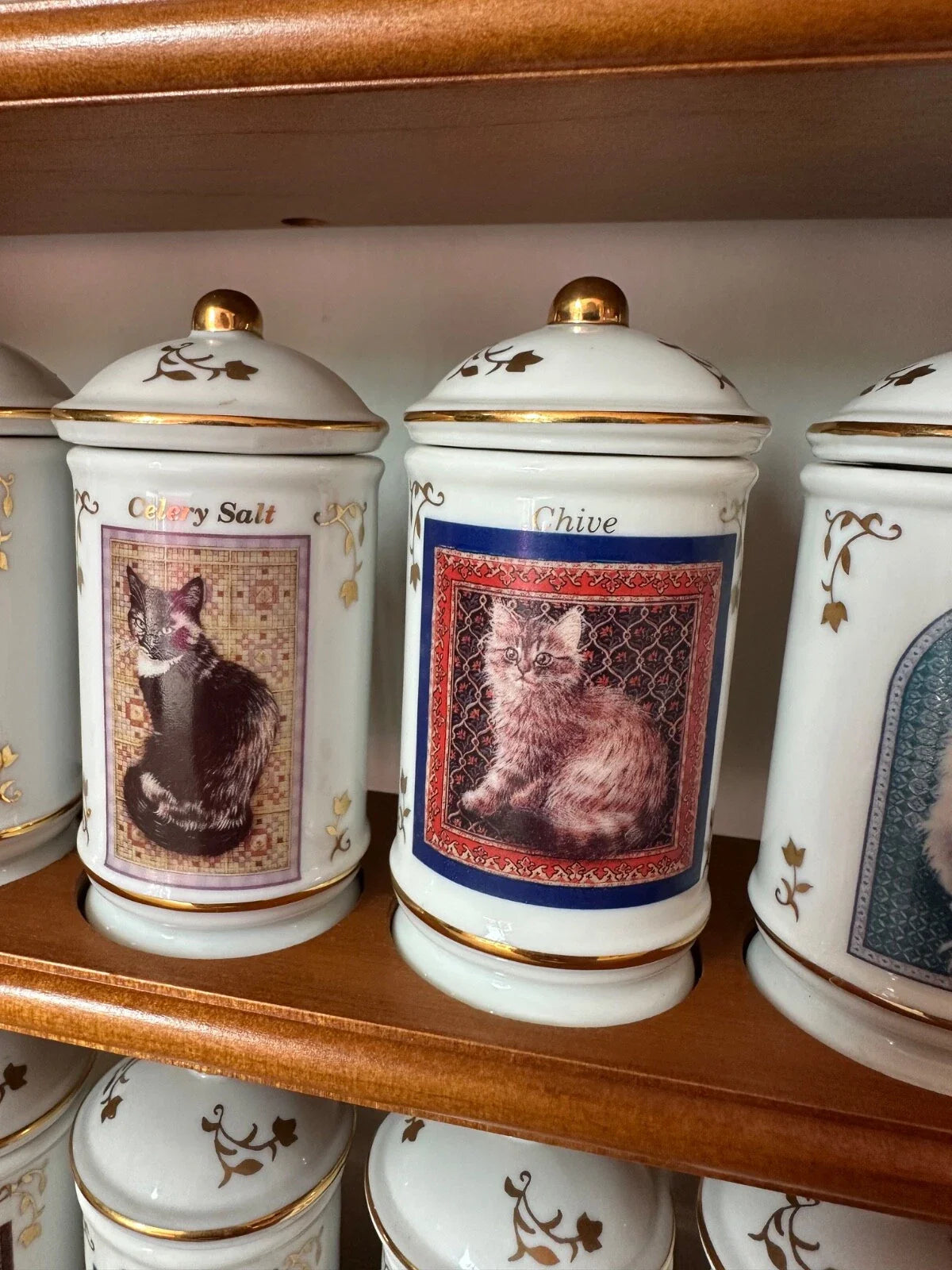 Complete Authentic 1995 Lenox Cats of Distinction Spice Jar Set with Rack