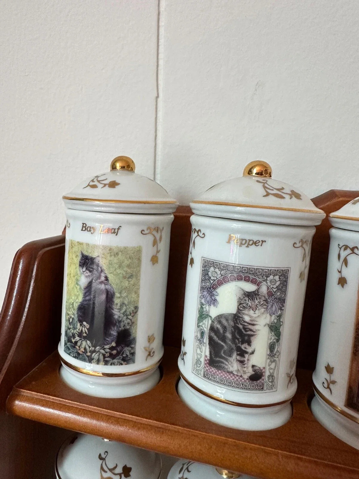 Complete Authentic 1995 Lenox Cats of Distinction Spice Jar Set with Rack