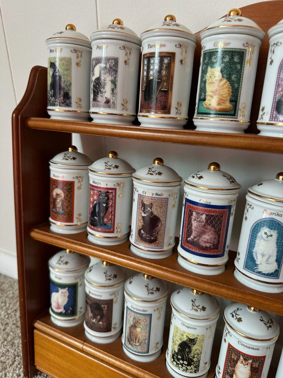 Complete Authentic 1995 Lenox Cats of Distinction Spice Jar Set with Rack