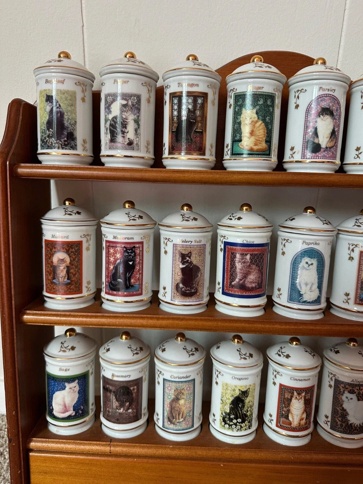 Complete Authentic 1995 Lenox Cats of Distinction Spice Jar Set with Rack