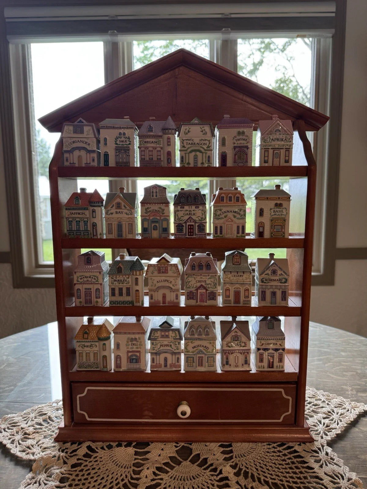 Vintage 1989 Lenox Spice Village Spice Jar Complete Set of 24 Houses with Rack