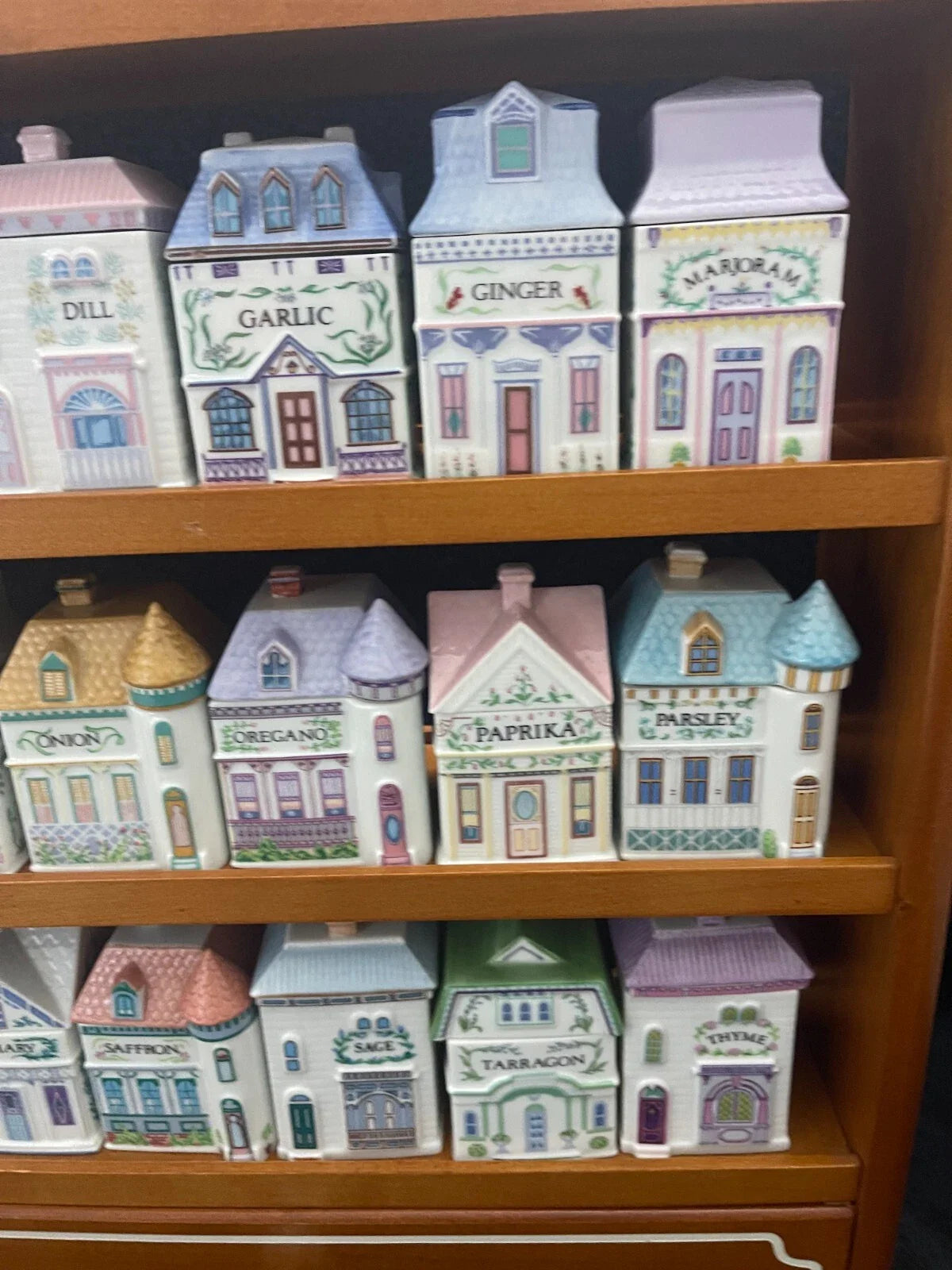 Vintage Lenox Spice Village 1989 Complete Set w/Wood House Rack All 24 Jars