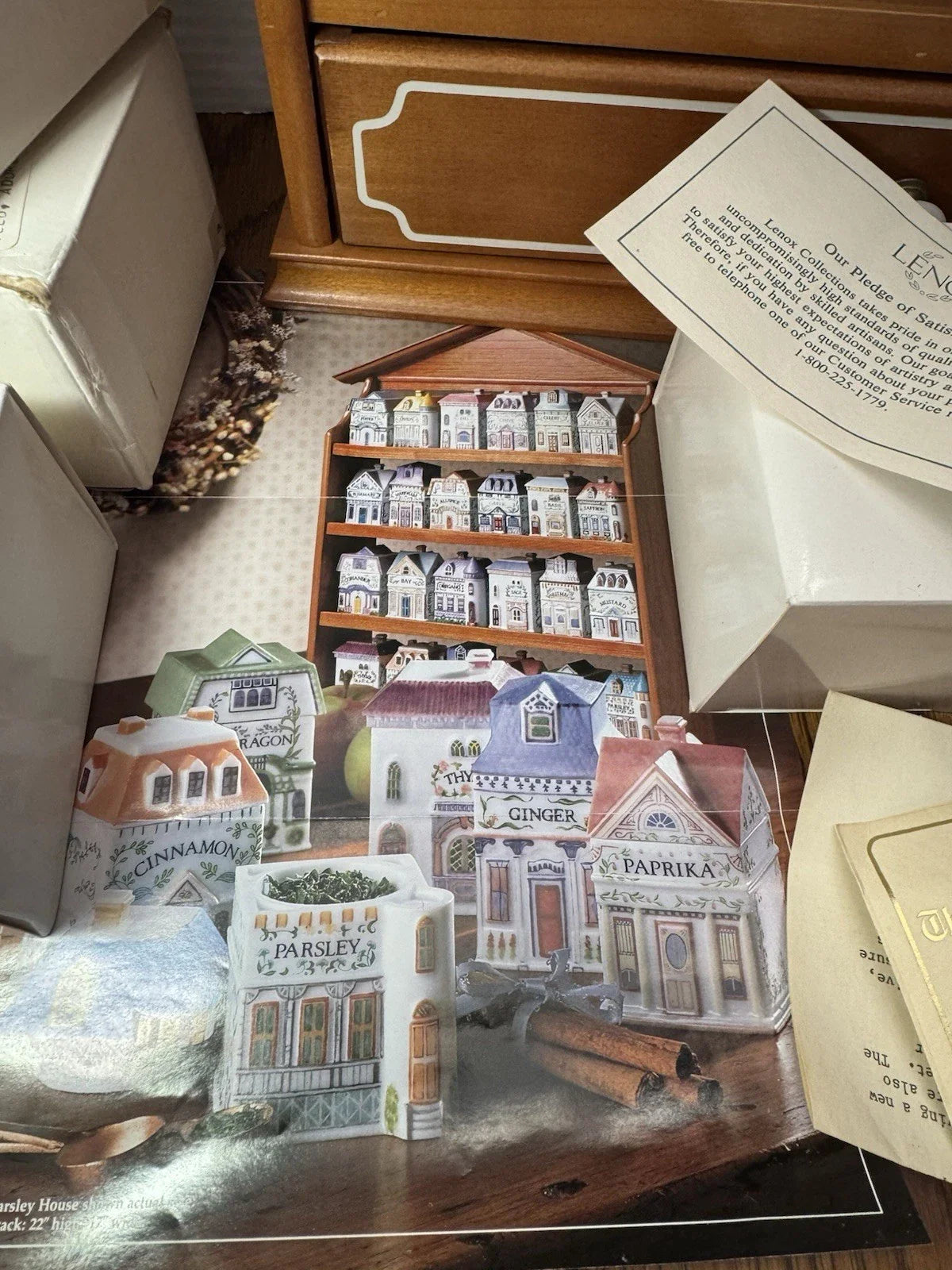 Vintage Lenox Spice Village 1989 Complete Set w/Wood House Rack All 24 Jars COA