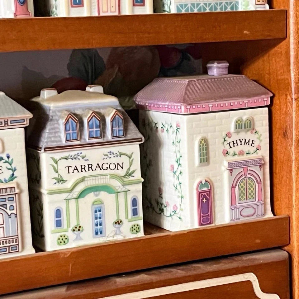 VINTAGE 1989 LENOX Spice Village Complete Set 24 Jar & Rack Porcelain Wood MINTY