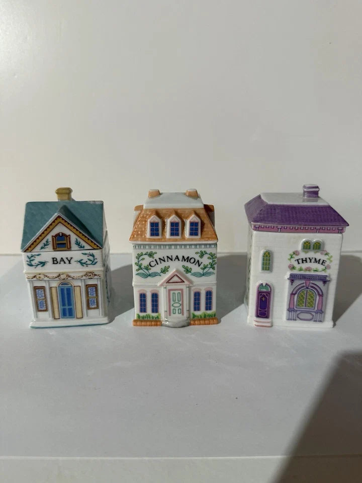 Vintage 1989 Lenox Spice Village Spice Jar Complete Set Of 24 Houses With Rack