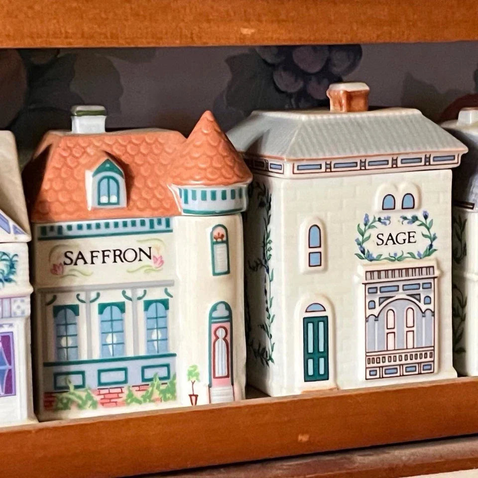 VINTAGE 1989 LENOX Spice Village Complete Set 24 Jar & Rack Porcelain Wood MINTY