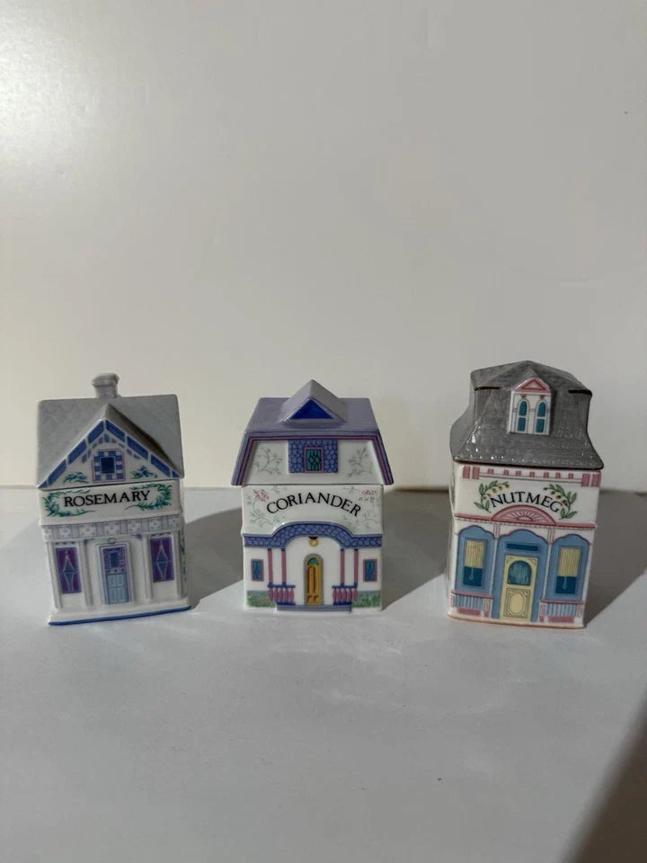 Vintage 1989 Lenox Spice Village Spice Jar Complete Set Of 24 Houses With Rack