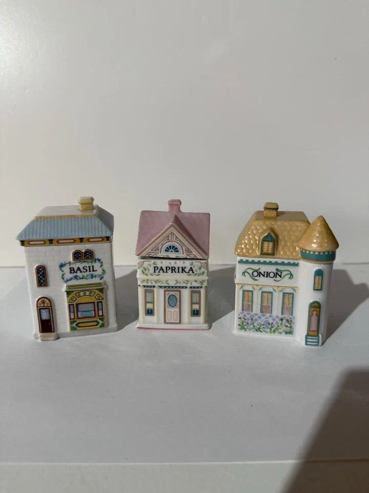 Vintage 1989 Lenox Spice Village Spice Jar Complete Set Of 24 Houses With Rack