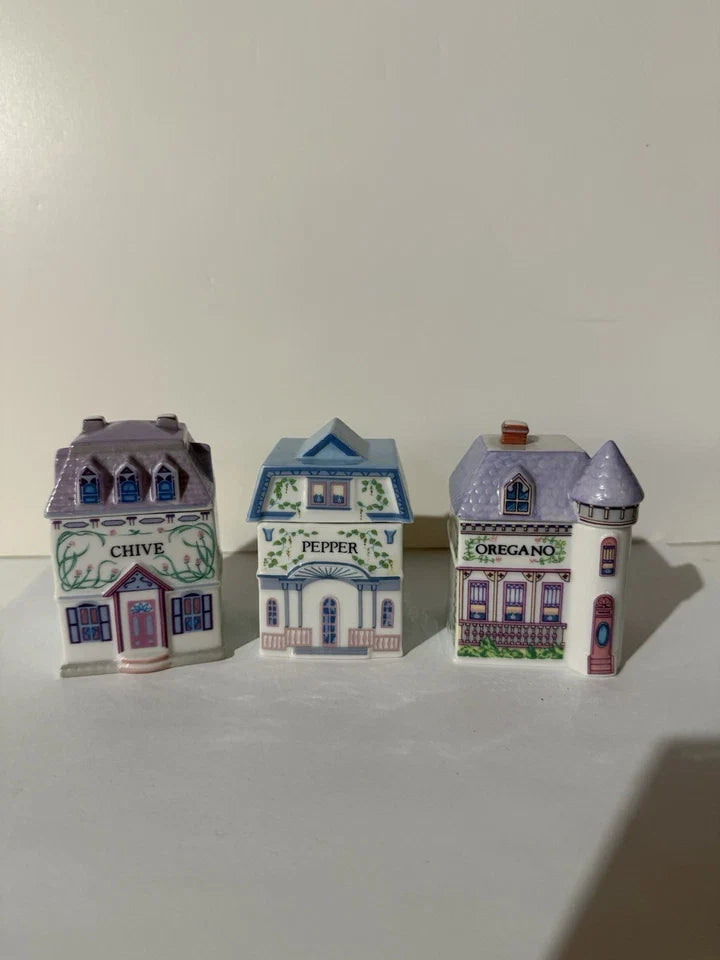 Vintage 1989 Lenox Spice Village Spice Jar Complete Set Of 24 Houses With Rack