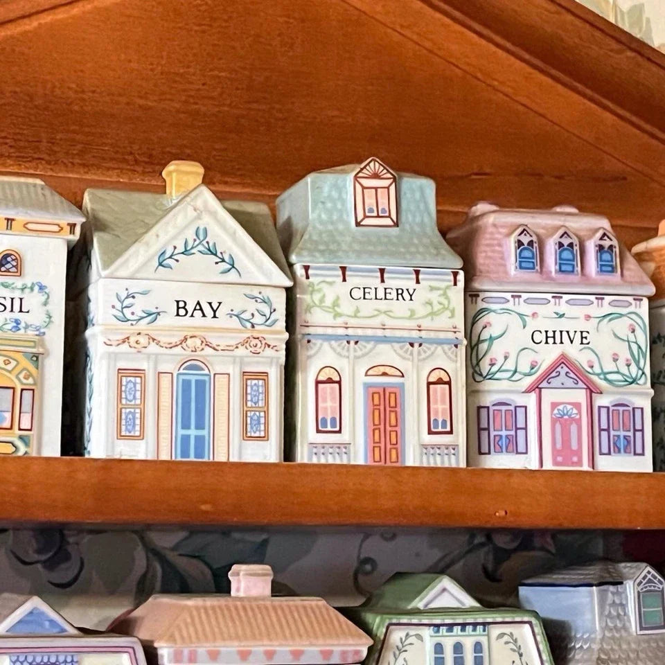 VINTAGE 1989 LENOX Spice Village Complete Set 24 Jar & Rack Porcelain Wood MINTY