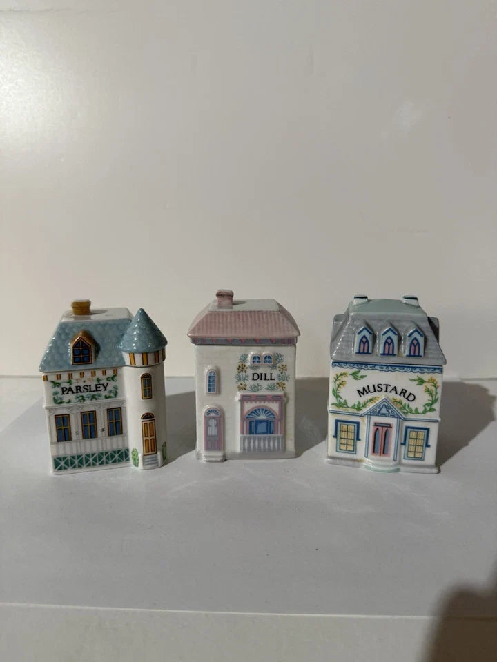 Vintage 1989 Lenox Spice Village Spice Jar Complete Set Of 24 Houses With Rack