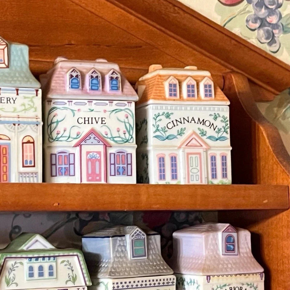 VINTAGE 1989 LENOX Spice Village Complete Set 24 Jar & Rack Porcelain Wood MINTY