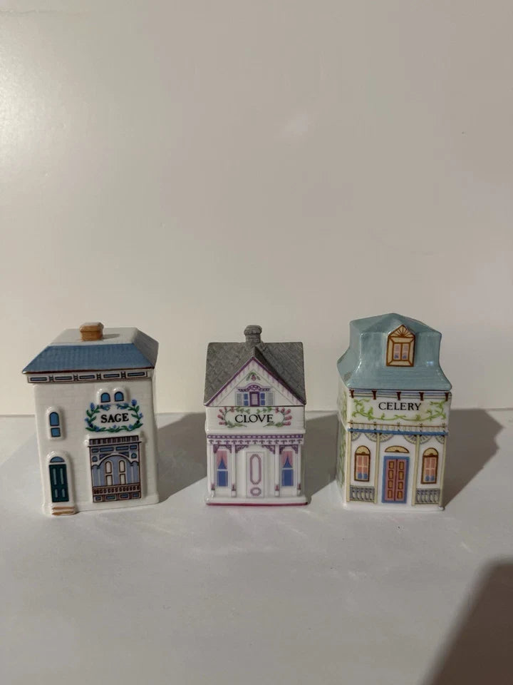 Vintage 1989 Lenox Spice Village Spice Jar Complete Set Of 24 Houses With Rack